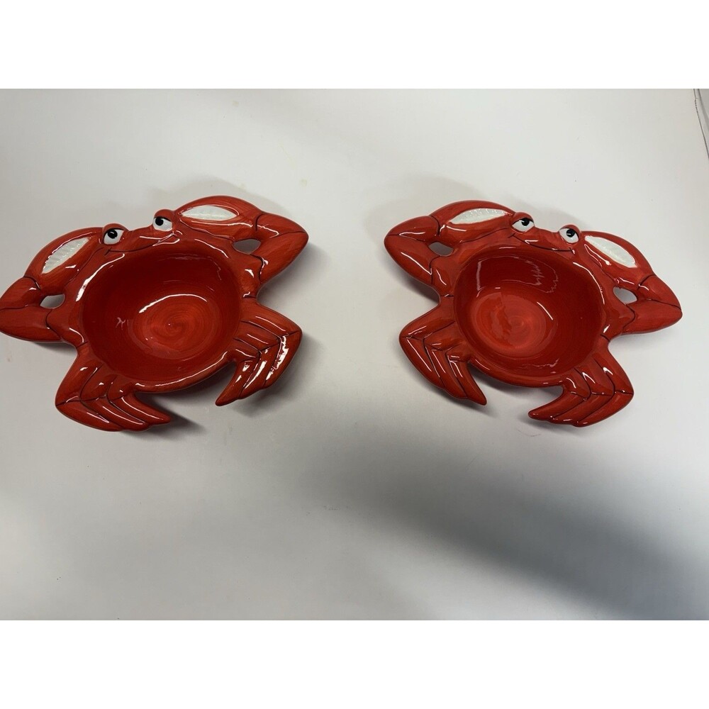 1999 VTG Lotus Whimsical Crab Ceramic Bowl butter dips seafood 2 dishes